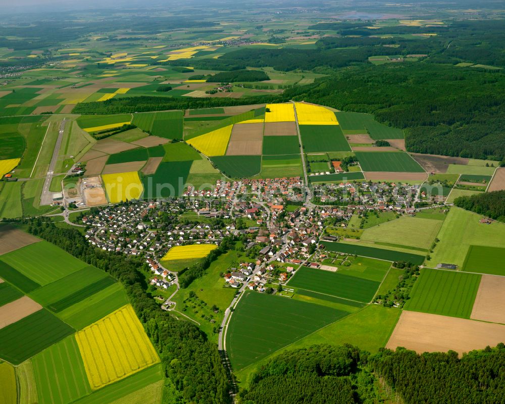 Aerial image Warthausen - Urban area with outskirts and inner city area on the edge of agricultural fields and arable land in Warthausen in the state Baden-Wuerttemberg, Germany