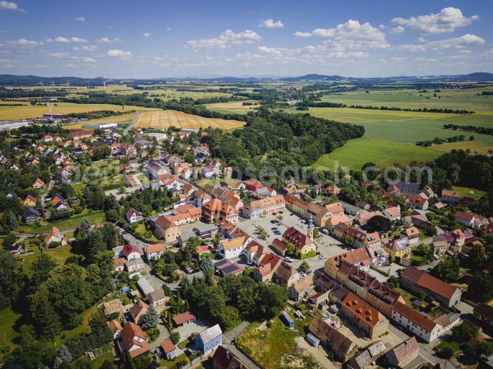 Weißenberg from the bird's eye view: Urban area with outskirts and inner city area on the edge of agricultural fields and arable land in Weissenberg in the state Saxony, Germany