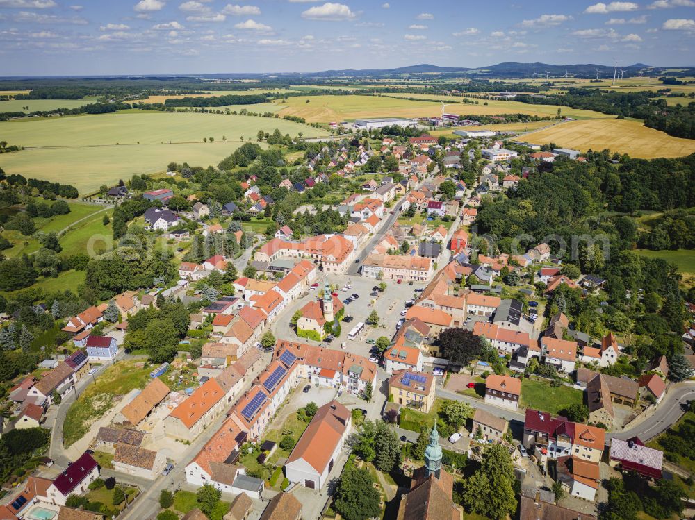 Aerial photograph Weißenberg - Urban area with outskirts and inner city area on the edge of agricultural fields and arable land in Weissenberg in the state Saxony, Germany