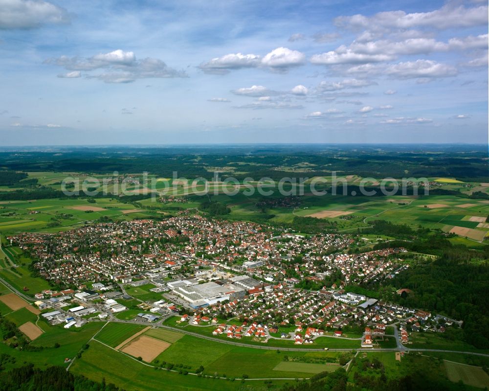 Welzheim from above - Urban area with outskirts and inner city area on the edge of agricultural fields and arable land in Welzheim in the state Baden-Wuerttemberg, Germany