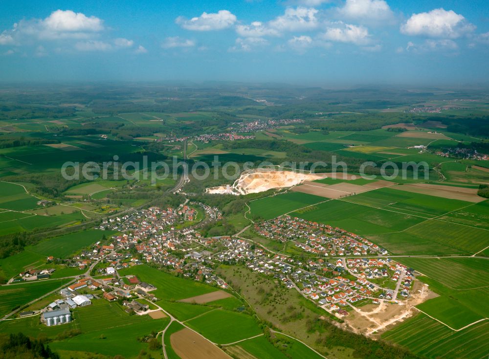 Westerstetten from above - Urban area with outskirts and inner city area on the edge of agricultural fields and arable land in Westerstetten in the state Baden-Wuerttemberg, Germany