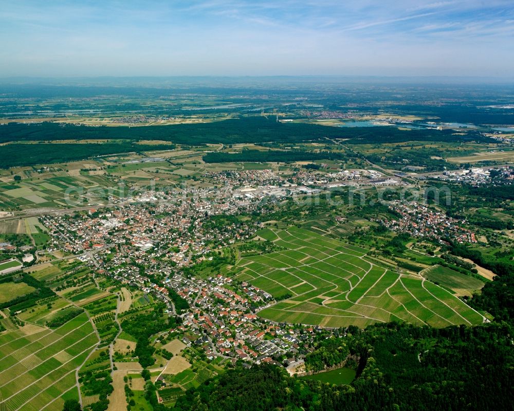 Winden from above - Urban area with outskirts and inner city area on the edge of agricultural fields and arable land in Winden in the state Baden-Wuerttemberg, Germany