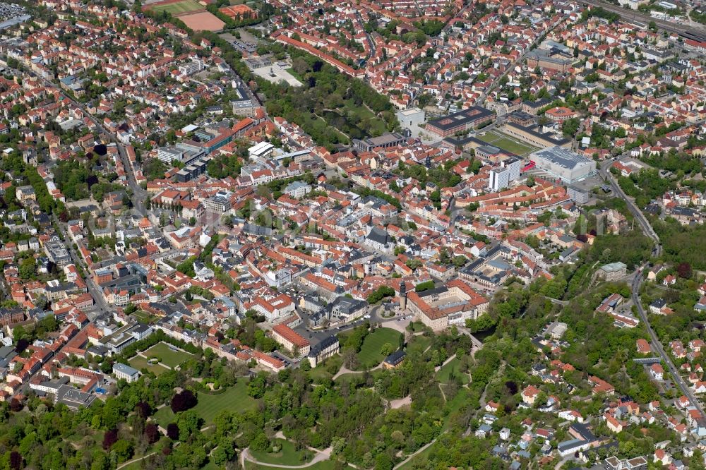 Weimar from the bird's eye view: Urban area with inner city area in Weimar in the state Thuringia, Germany