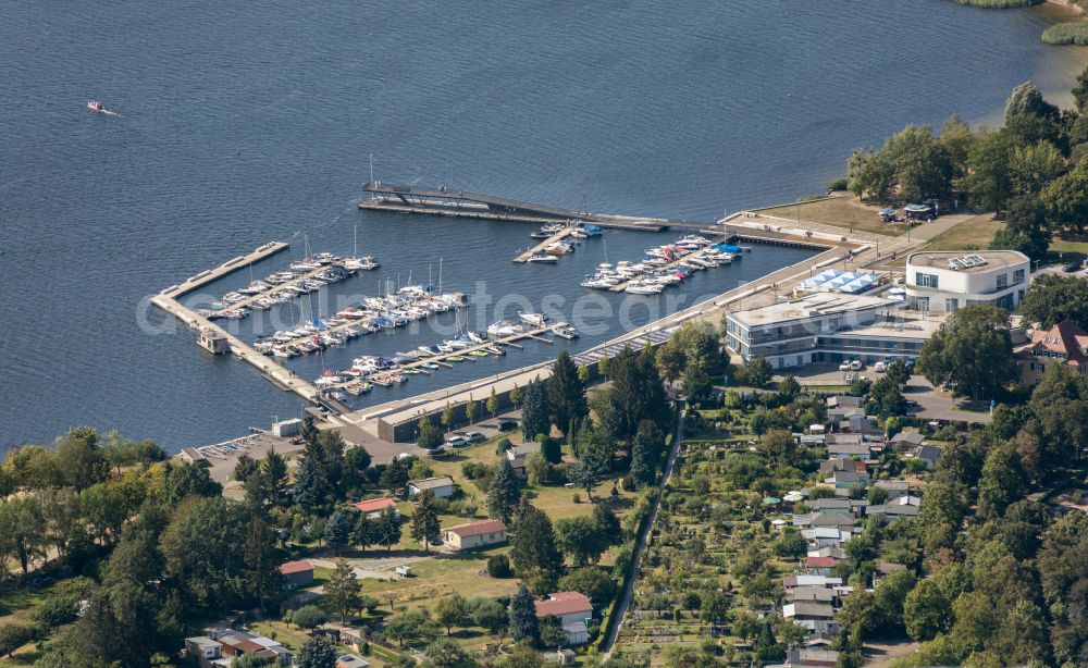 Senftenberg from above - City harbor in Senftenberg in the state Brandenburg, Germany