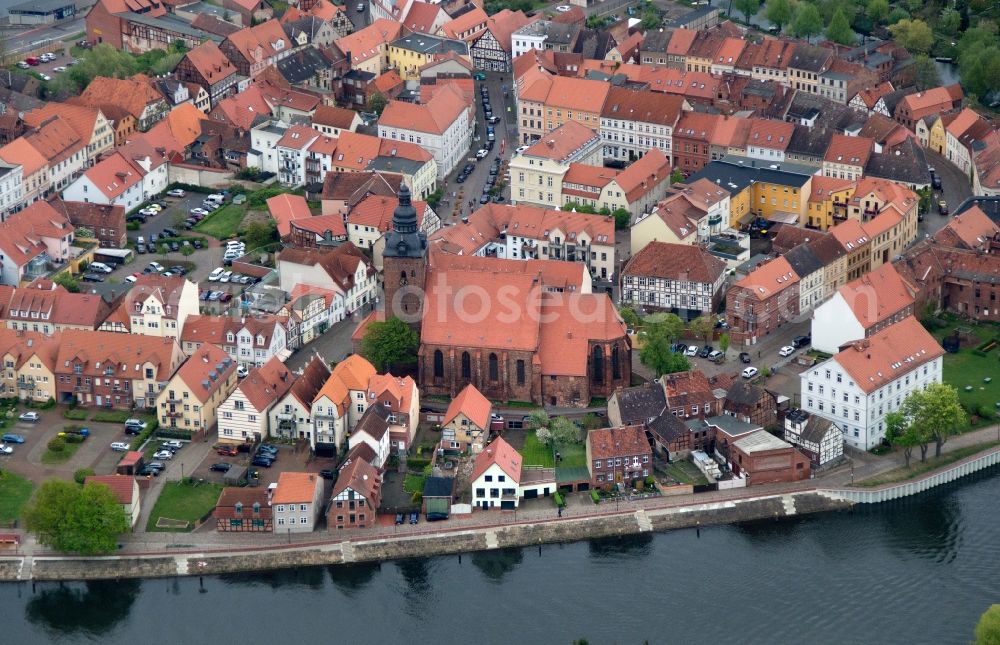 Hansestadt Havelberg from above - View of the St. Lawrence's Church on city island in the Hansestadt Havelberg in Saxony-Anhalt