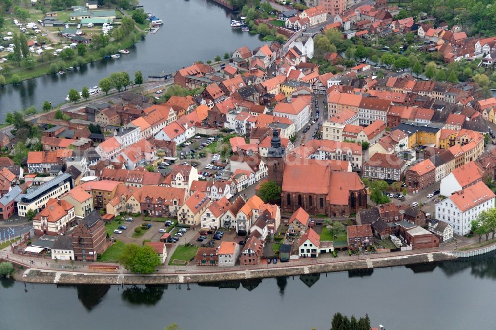 Aerial image Hansestadt Havelberg - View of the St. Lawrence's Church on city island in the Hansestadt Havelberg in Saxony-Anhalt