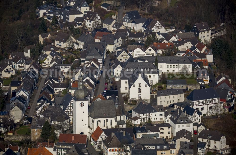 Arnsberg from above - City chapel St. Georg at the old market in the old town of Arnsberg in North Rhine-Westphalia