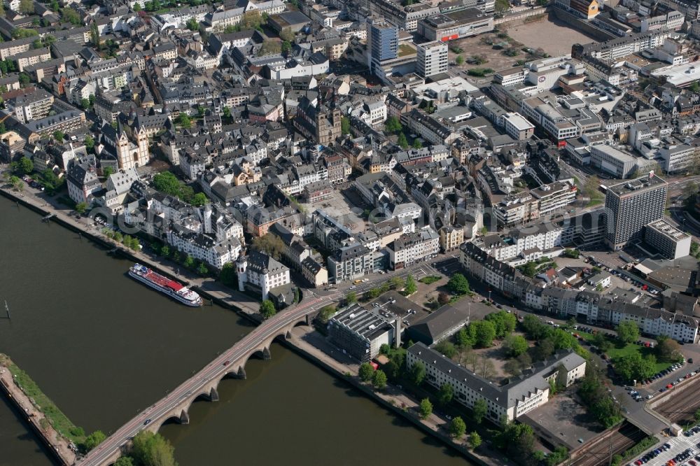 Koblenz from above - Town center with views of the Baldwin bridge in Koblenz in Rhineland-Palatinate. The bridge is part of the UNESCO World Heritage List