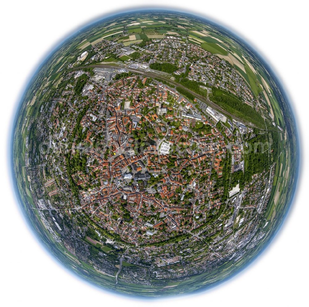 Soest from above - Fisheye view of Downtown from midtown Soest in North Rhine-Westphalia