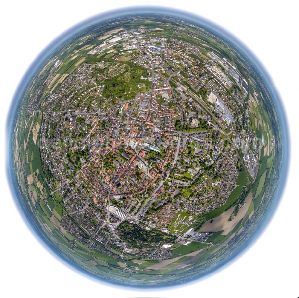 Werl from the bird's eye view: Fisheye- view of Downtown from midtown Werl in North Rhine-Westphalia