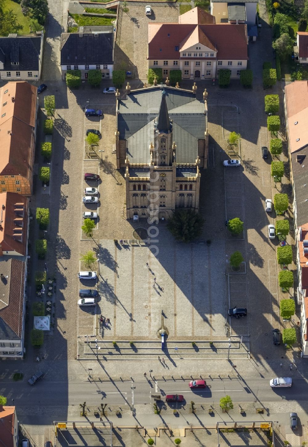 Aerial photograph Fürstenberg/Havel - View of the city church of Fuerstenberg / Havel in the state Brandenburg