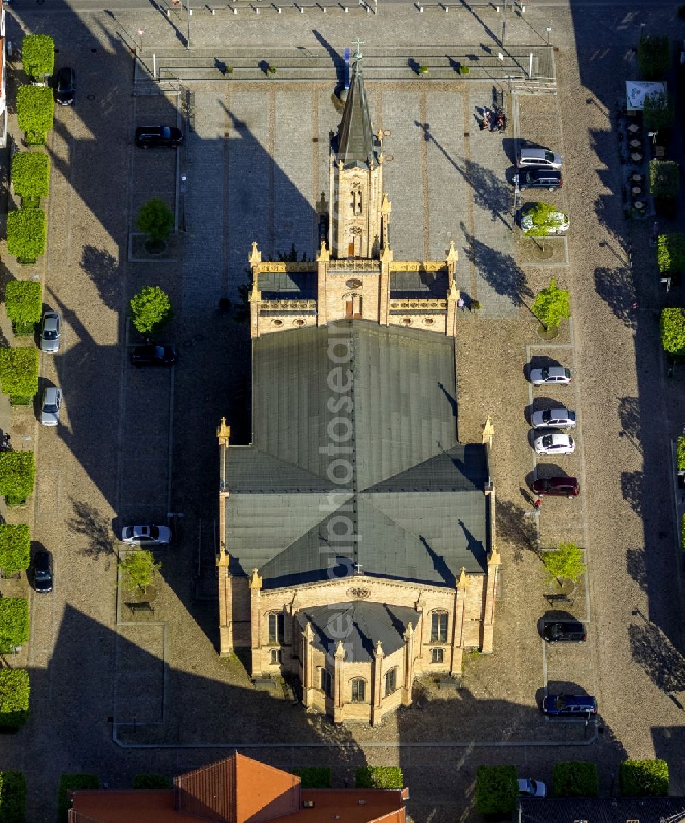 Fürstenberg/Havel from above - View of the city church of Fuerstenberg / Havel in the state Brandenburg