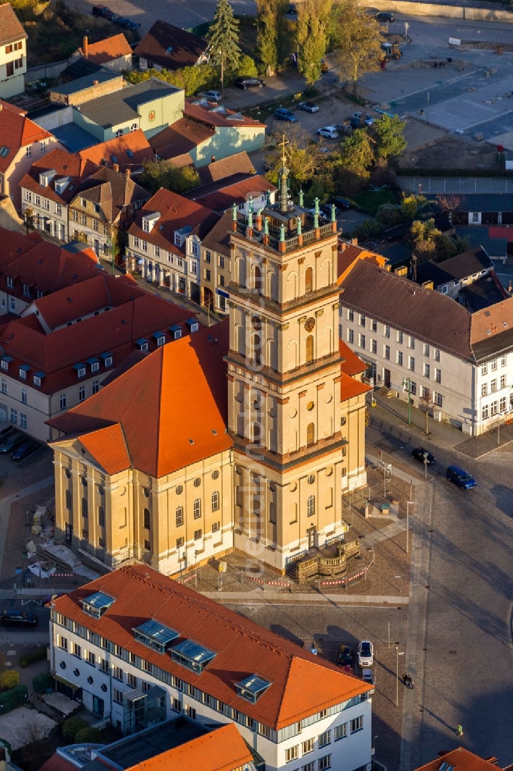 Aerial image Neustrelitz - View of the city church in Nestrelitz in the state Mecklenburg-West Pomerania