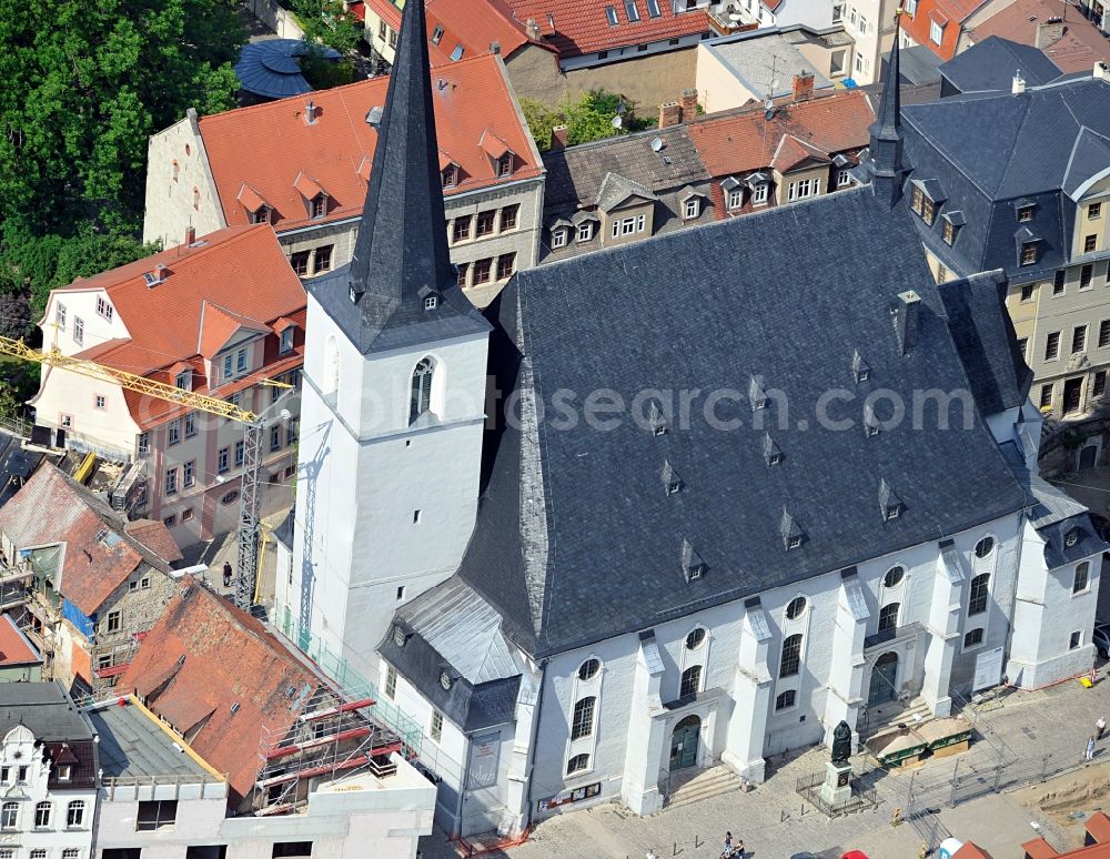 Weimar from the bird's eye view: City church St Peter and Paul at Weimar Square in Weimar in the state of Thuringia