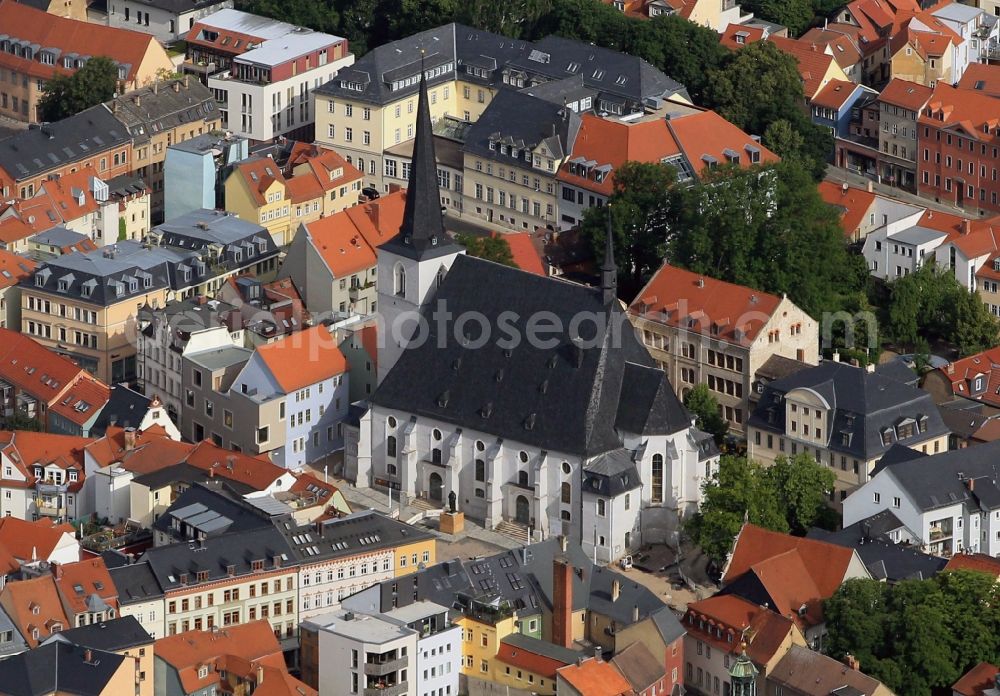 Weimar from the bird's eye view: View of the city church Sanint Peter and Paul which is located in Weimar in the state of Thuringia. The town church, which was built as a three-aisled hall church, is also known as Herderkirche because it helds the grave of Johann Gottfried Herder in it