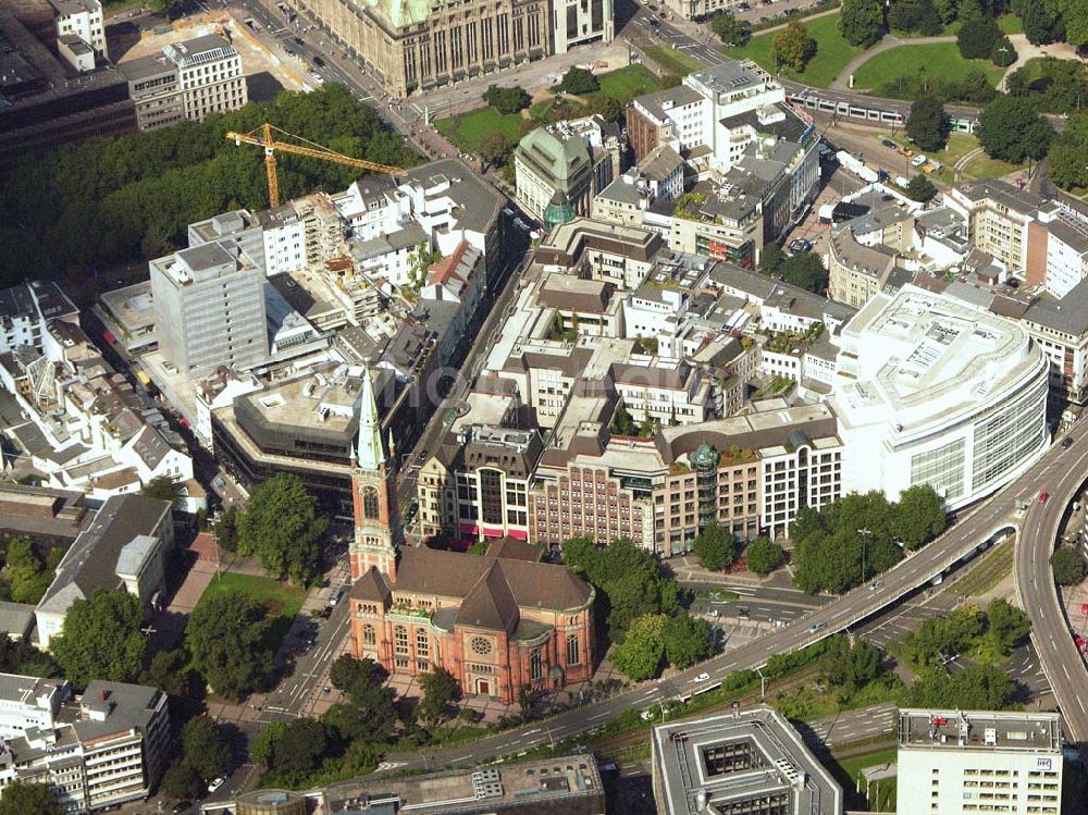 Düsseldorf (NRW) from above - 28.08.2005 Düsseldorf (NRW) Blick auf die Stadtmitte beim Martin-Luther-Platz in Düsseldorf. Im Vordergrund ist die evangelische Johanneskirche zu sehen.