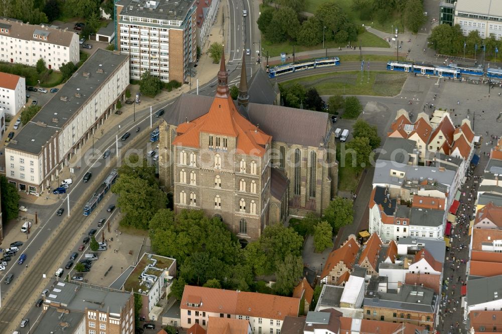 Rostock from above - Town center with the St. Mary's Church at the Long Street in Rostock in Mecklenburg-Western Pomerania