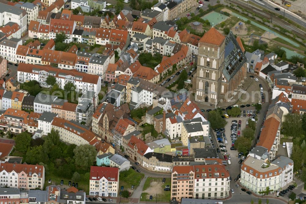 Aerial image Rostock - Town center with the Nikolai Church in Rostock in Mecklenburg-Western Pomerania