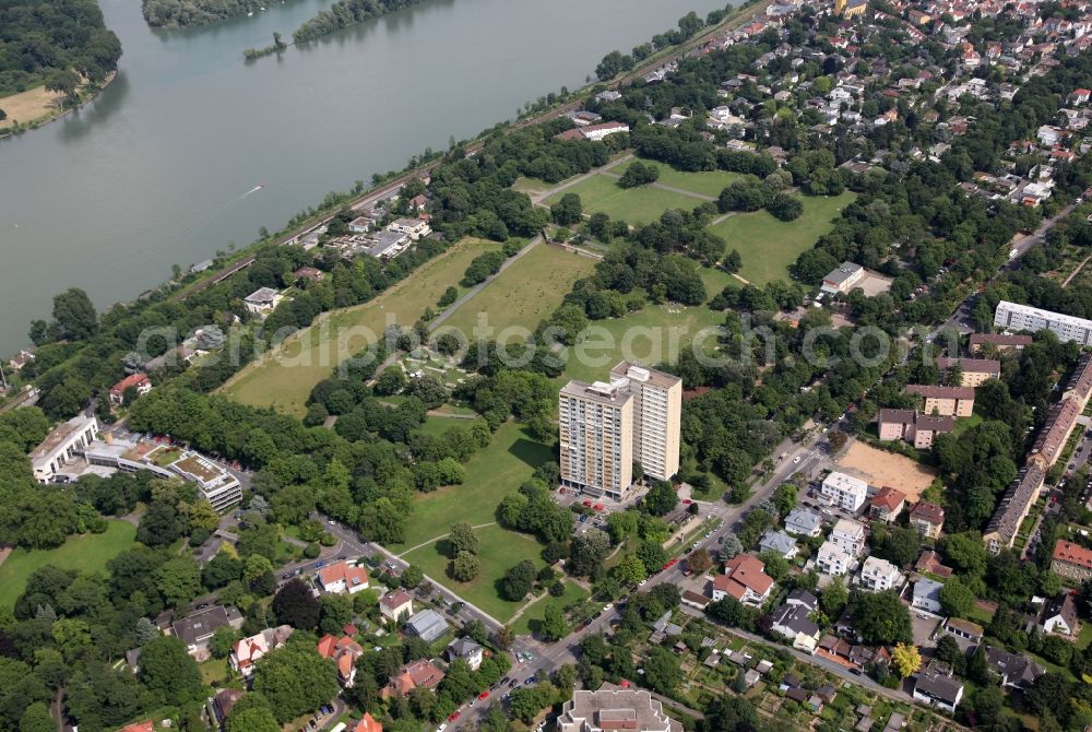 Mainz from the bird's eye view: City park in the People's Park Rose Garden in the Upper Town in Mainz Rhineland-Palatinate