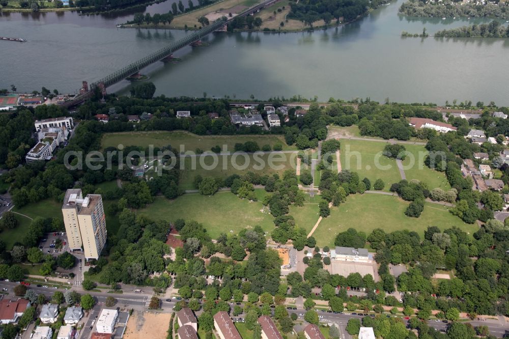 Aerial image Mainz - City park in the People's Park Rose Garden in the Upper Town in Mainz Rhineland-Palatinate