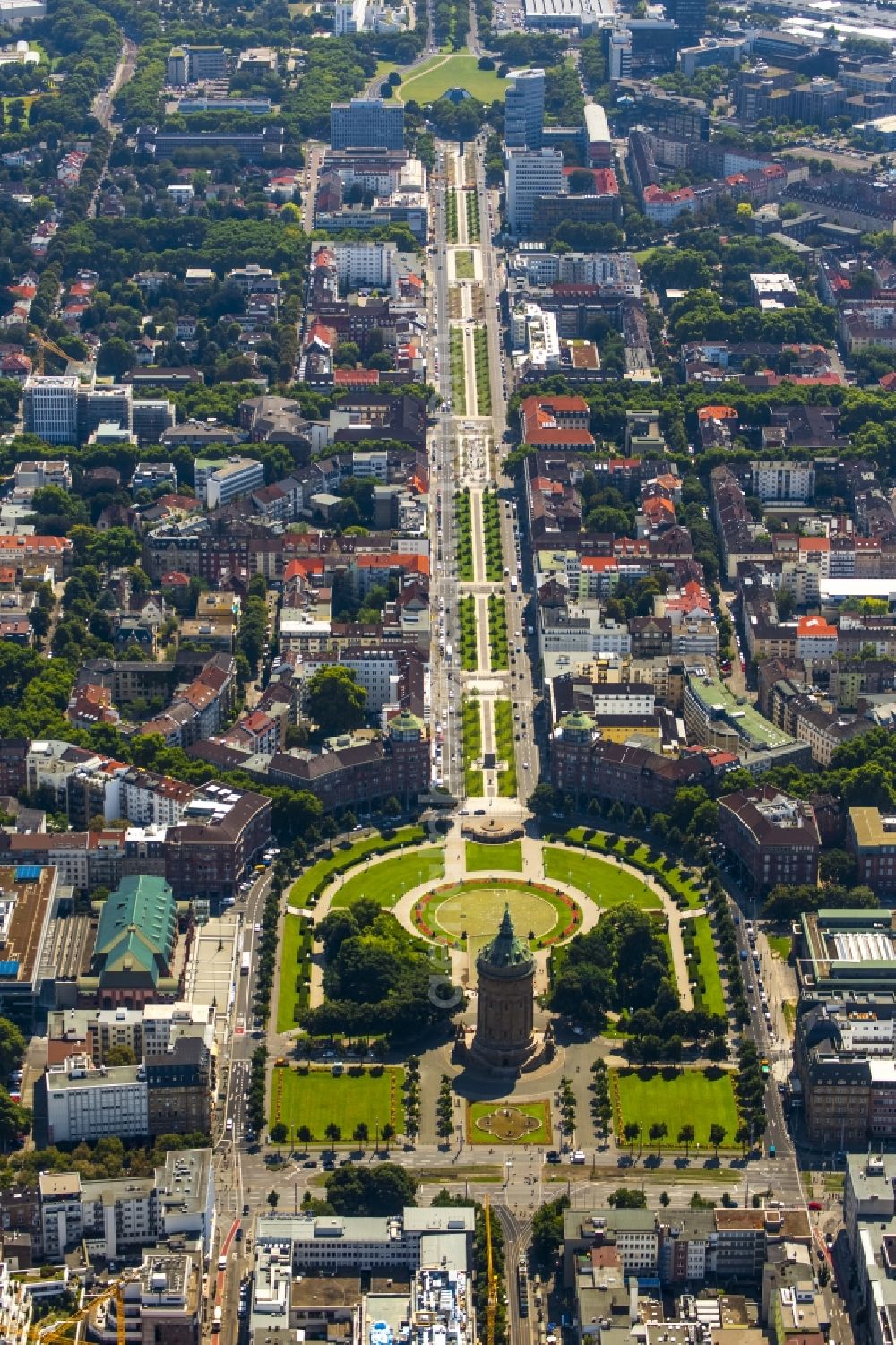 Mannheim from above - City Park at Water Tower Place Friedrich in Mannheim in Baden-Wuerttemberg