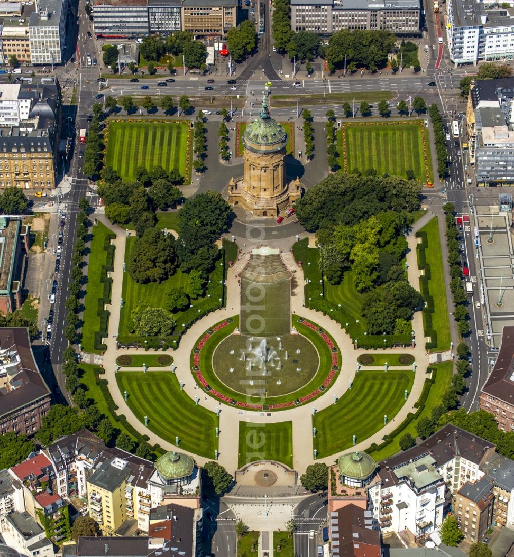 Mannheim from above - City Park at Water Tower Place Friedrich in Mannheim in Baden-Wuerttemberg