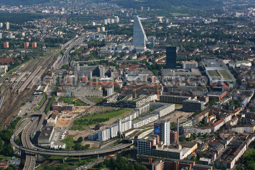 Basel from the bird's eye view: The residential area Erlenmatt is built on the site of the former station area of DB and will be a new city district in Basel in Switzerland