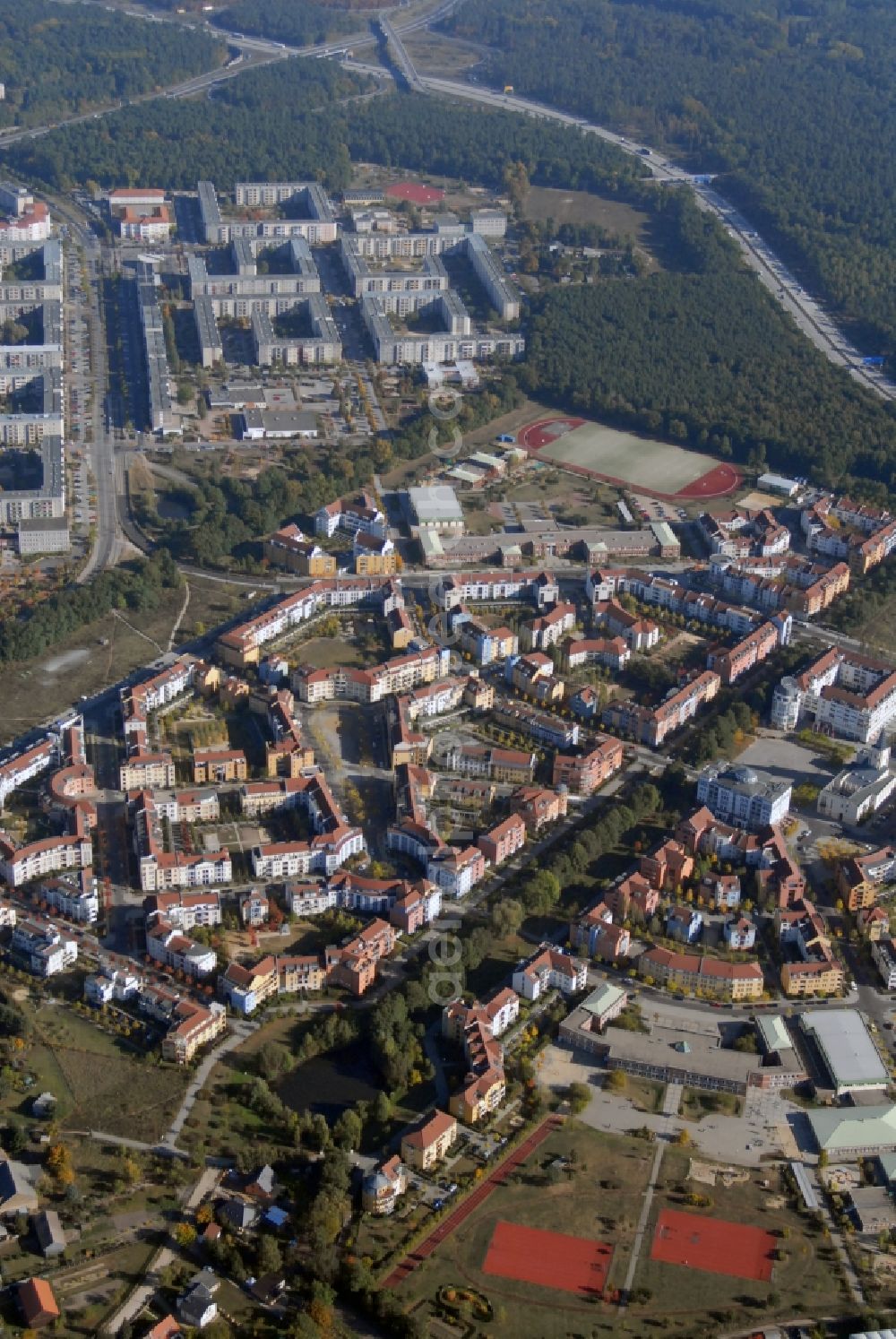 Aerial image Potsdam - Outskirts residential Kirchsteigfeld in Potsdam in the state Brandenburg, Germany