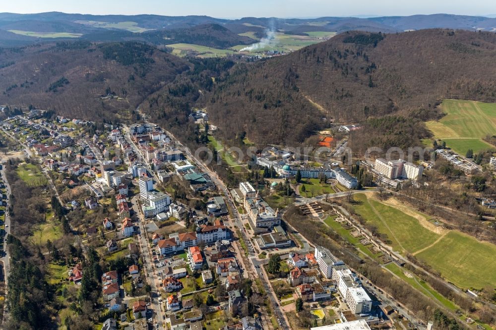 Bad Wildungen from above - Outskirts residential along the Langemarckstrasse in Bad Wildungen in the state Hesse, Germany