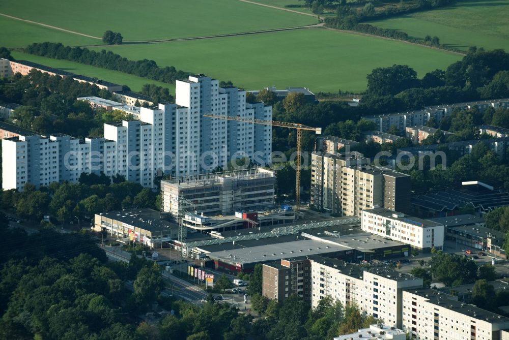 Hamburg from above - Construction site of the Depenbrock Bau GmbH & Co. KG for the restoration of the Soziales Dienstleistungszentrum Altona-West in the outskirts residential areas in Hamburg