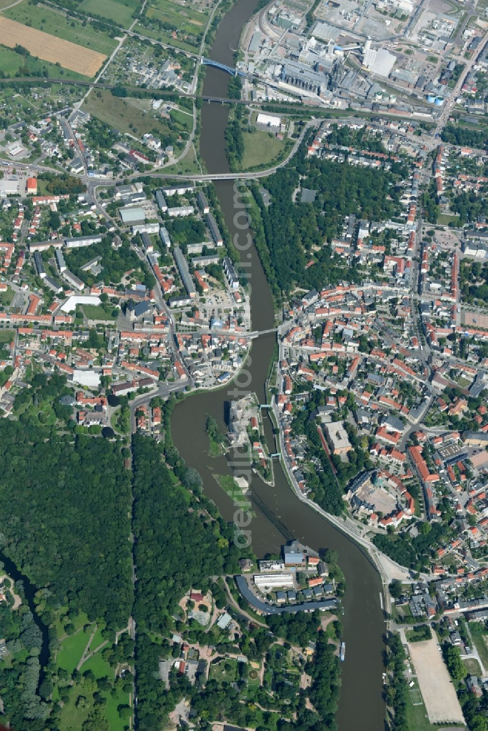 Nienburg (Saale) from above - Outskirts residential in Nienburg (Saale) in the state Saxony-Anhalt, Germany