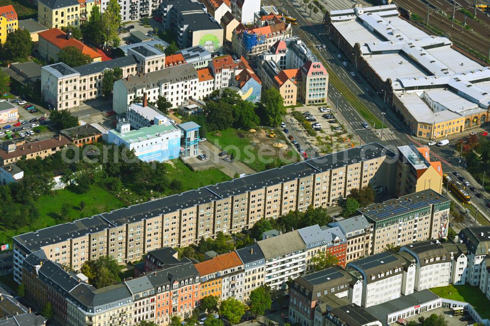 Aerial photograph Dresden - Outskirts residential on street Schaeferstrasse in the district Friedrichstadt in Dresden in the state Saxony, Germany