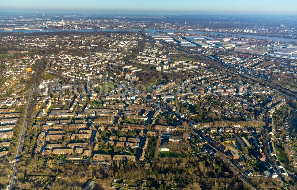 Duisburg from above - Outskirts residential in the district Friemersheim in Duisburg in the state North Rhine-Westphalia, Germany