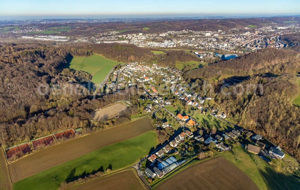 Hagen from above - Outskirts residential in the district Holthausen in Hagen in the state North Rhine-Westphalia, Germany