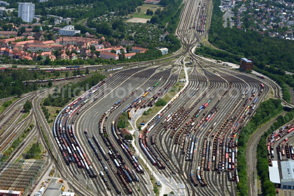 Nürnberg from above - Outskirts residential on street Bauernfeindstrasse in the district Rangierbahnhof-Siedlung in Nuremberg in the state Bavaria, Germany