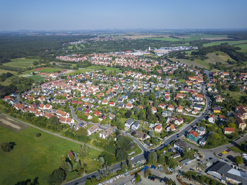 Dresden from above - Outskirts residential on street Hauptstrasse in the district Weissig in Dresden in the state Saxony, Germany