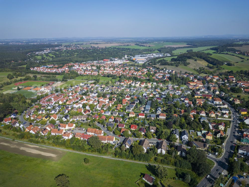 Dresden from the bird's eye view: Outskirts residential on street Hauptstrasse in the district Weissig in Dresden in the state Saxony, Germany