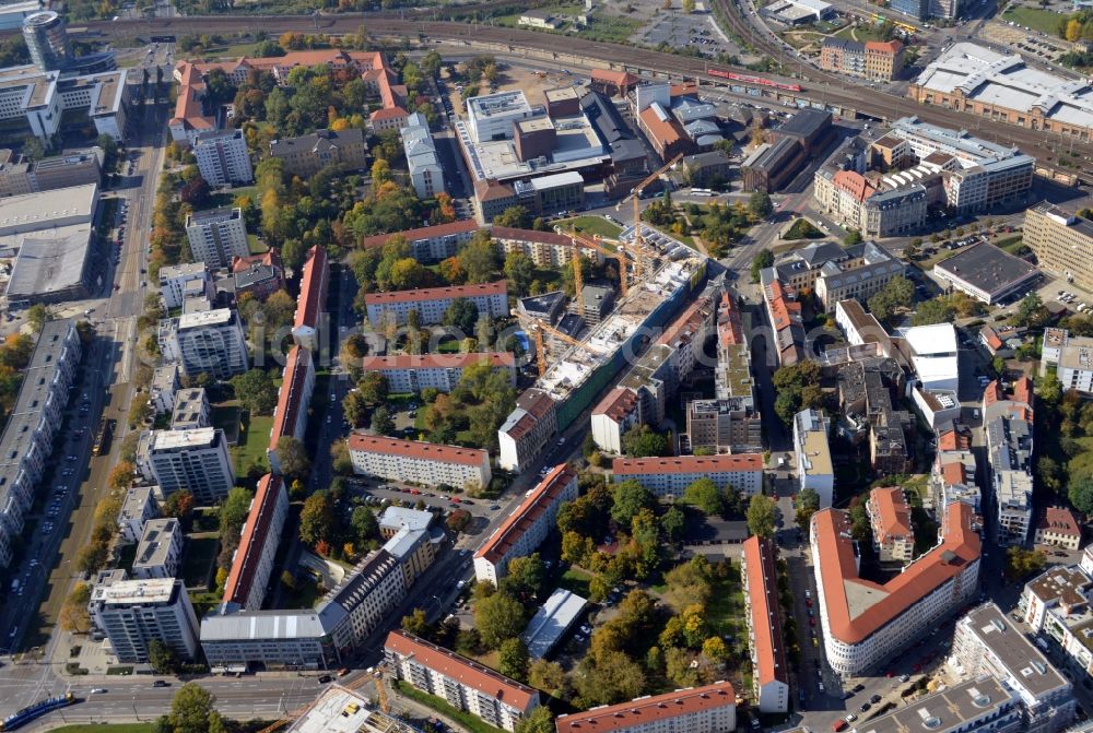 Dresden from above - Outskirts residential Quartier Freiberger Strasse - Schweriner Strasse in Dresden in the state Saxony, Germany