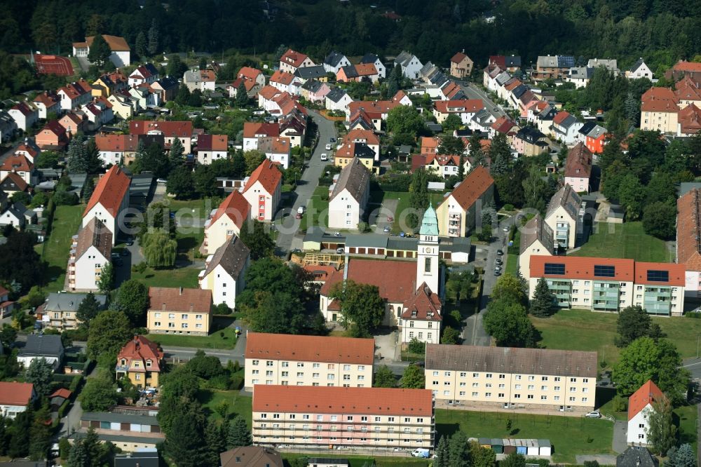 Werdau from above - Outskirts residential with the Kath. Kirche St. Bonifatius in the Holzstrasse in Werdau in the state Saxony