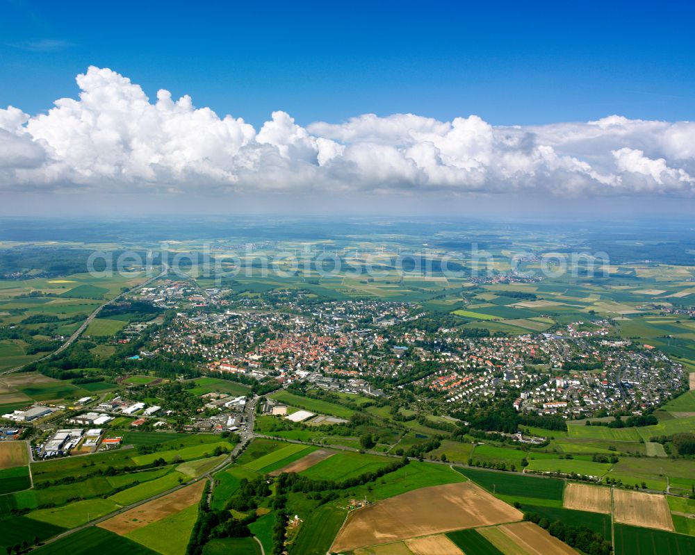 Aerial image Alsfeld - City view from the outskirts with adjacent agricultural fields in Alsfeld in the state Hesse, Germany