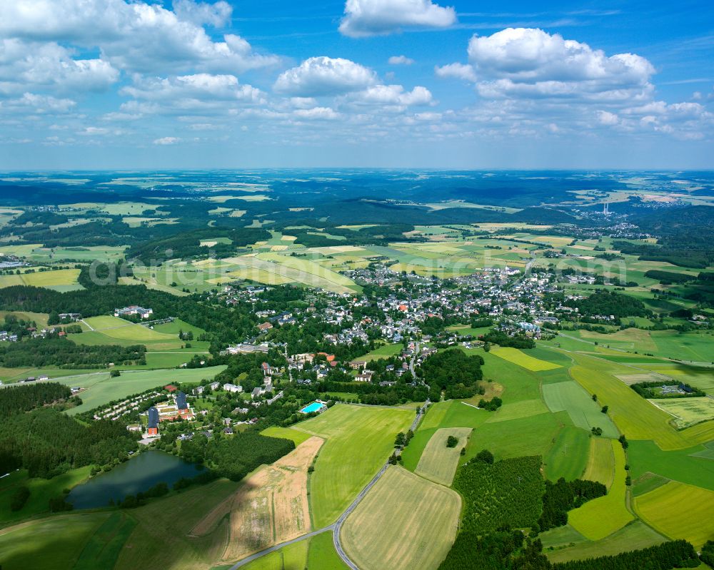 Aerial image Bad Steben - City view from the outskirts with adjacent agricultural fields in Bad Steben Oberfranken in the state Bavaria, Germany