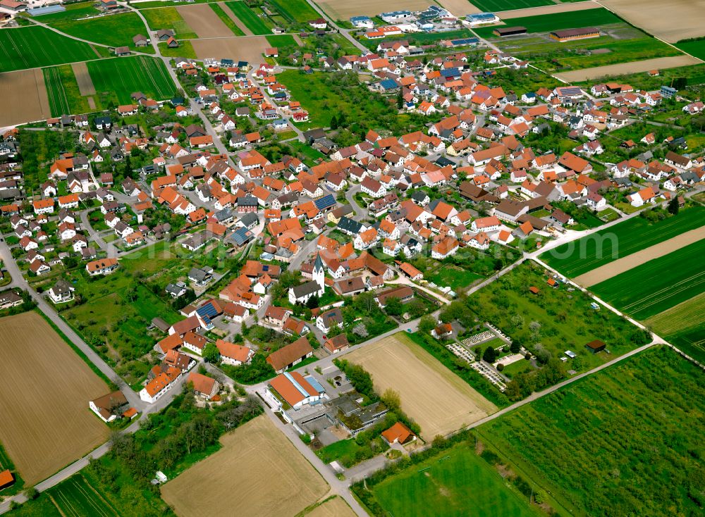 Bermaringen from above - City view from the outskirts with adjacent agricultural fields in Bermaringen in the state Baden-Wuerttemberg, Germany