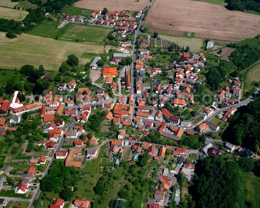 Aerial image Birkenfelde - City view from the outskirts with adjacent agricultural fields in Birkenfelde in the state Thuringia, Germany