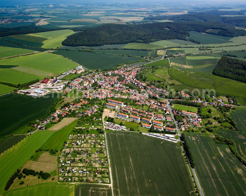 Aerial image Bischofferode - City view from the outskirts with adjacent agricultural fields in Bischofferode in the state Thuringia, Germany