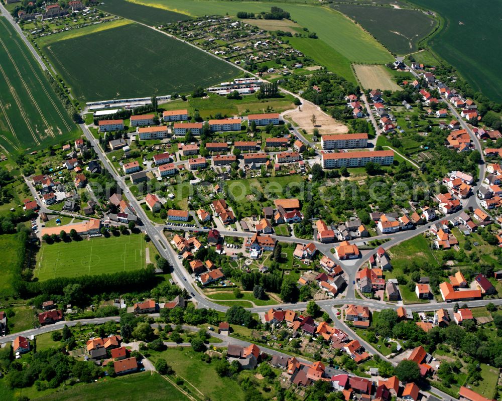 Aerial photograph Bischofferode - City view from the outskirts with adjacent agricultural fields in Bischofferode in the state Thuringia, Germany