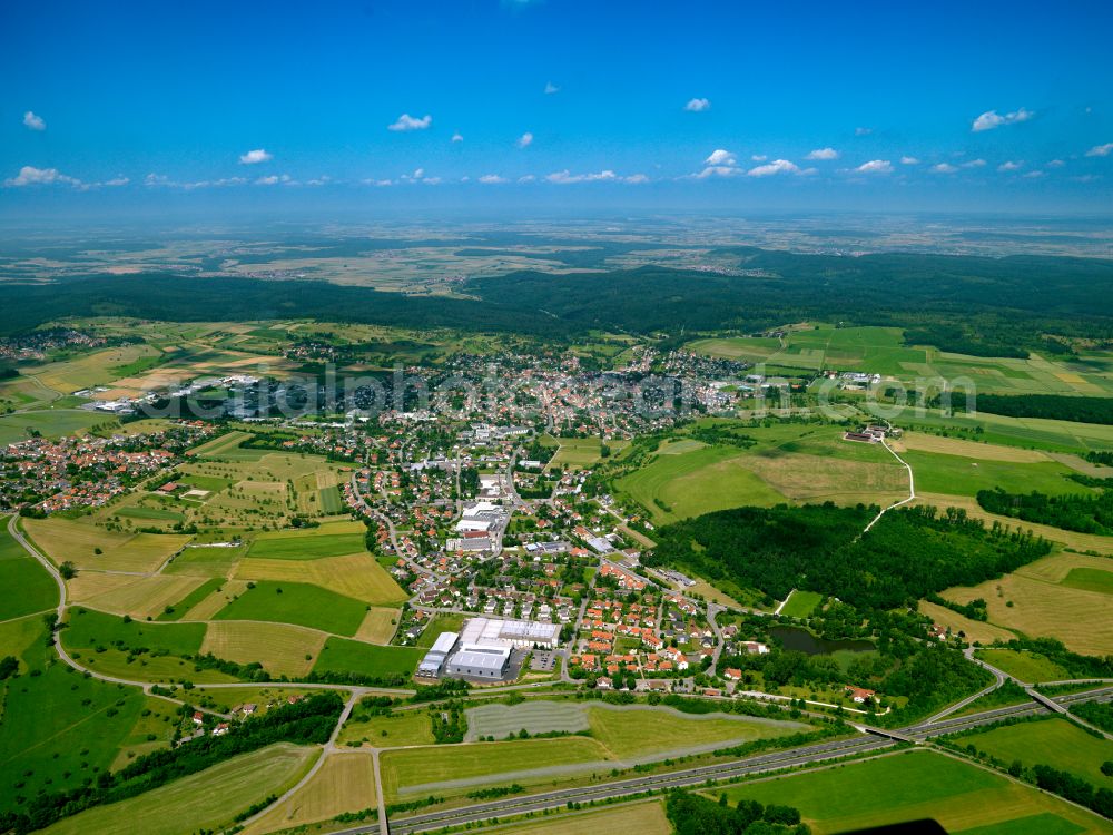 Aerial image Bodelshausen - City view from the outskirts with adjacent agricultural fields in Bodelshausen in the state Baden-Wuerttemberg, Germany