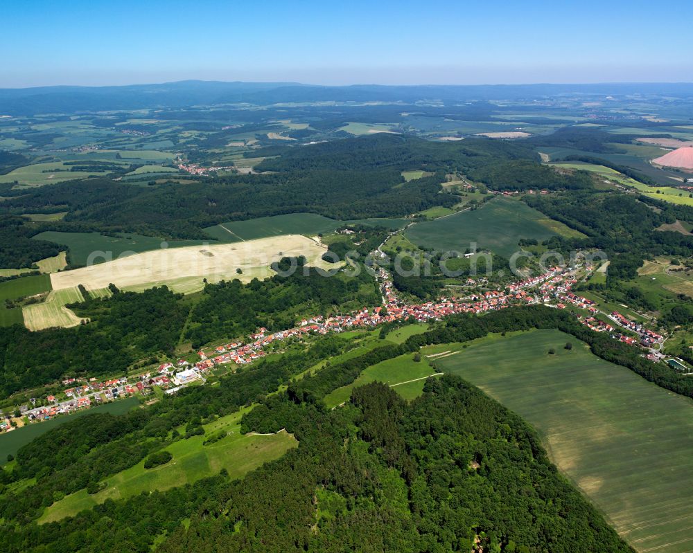 Brehme from the bird's eye view: City view from the outskirts with adjacent agricultural fields in Brehme in the state Thuringia, Germany