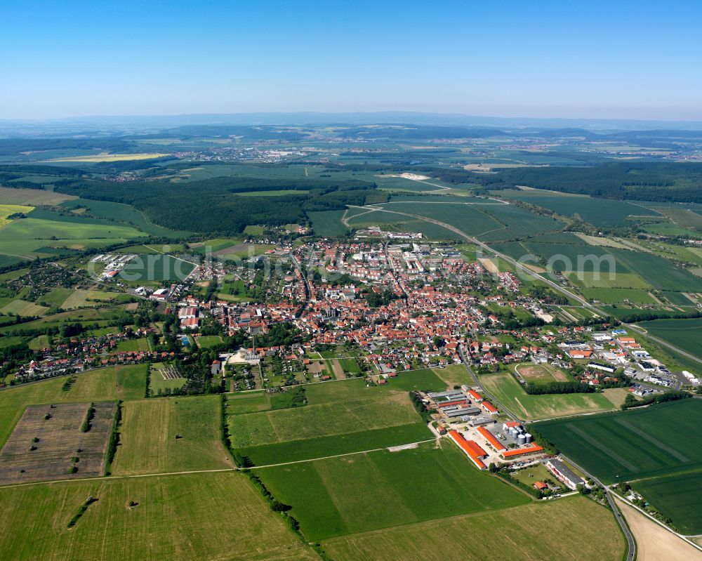 Aerial image Dingelstädt - City view from the outskirts with adjacent agricultural fields in Dingelstädt in the state Thuringia, Germany