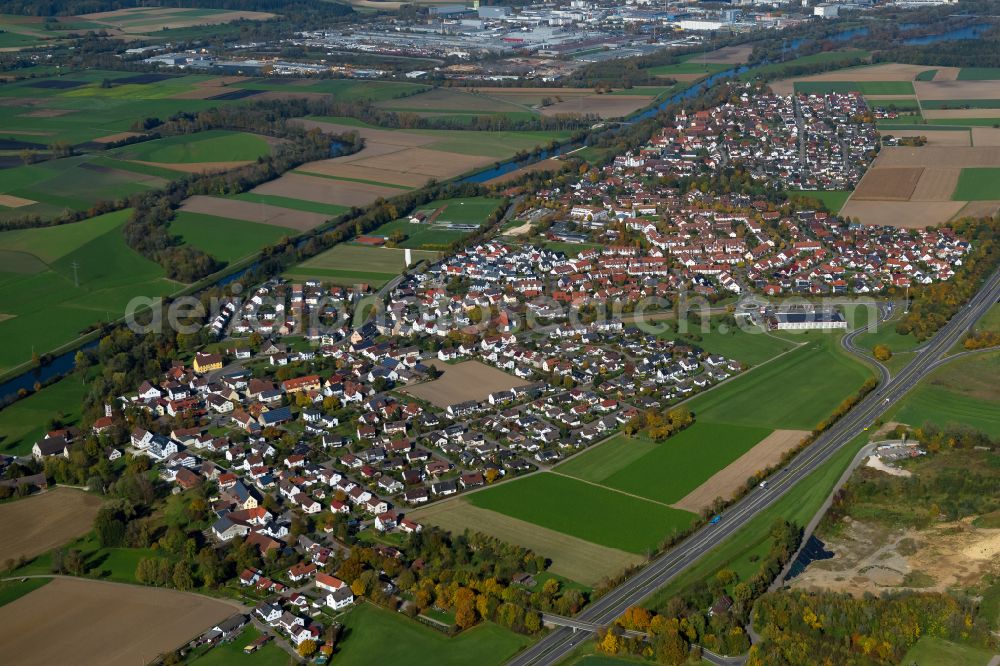 Donaustetten from the bird's eye view: City view from the outskirts with adjacent agricultural fields in Donaustetten in the state Baden-Wuerttemberg, Germany