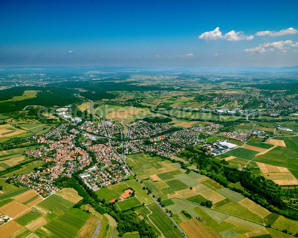 Dußlingen from above - City view from the outskirts with adjacent agricultural fields in Dußlingen in the state Baden-Wuerttemberg, Germany